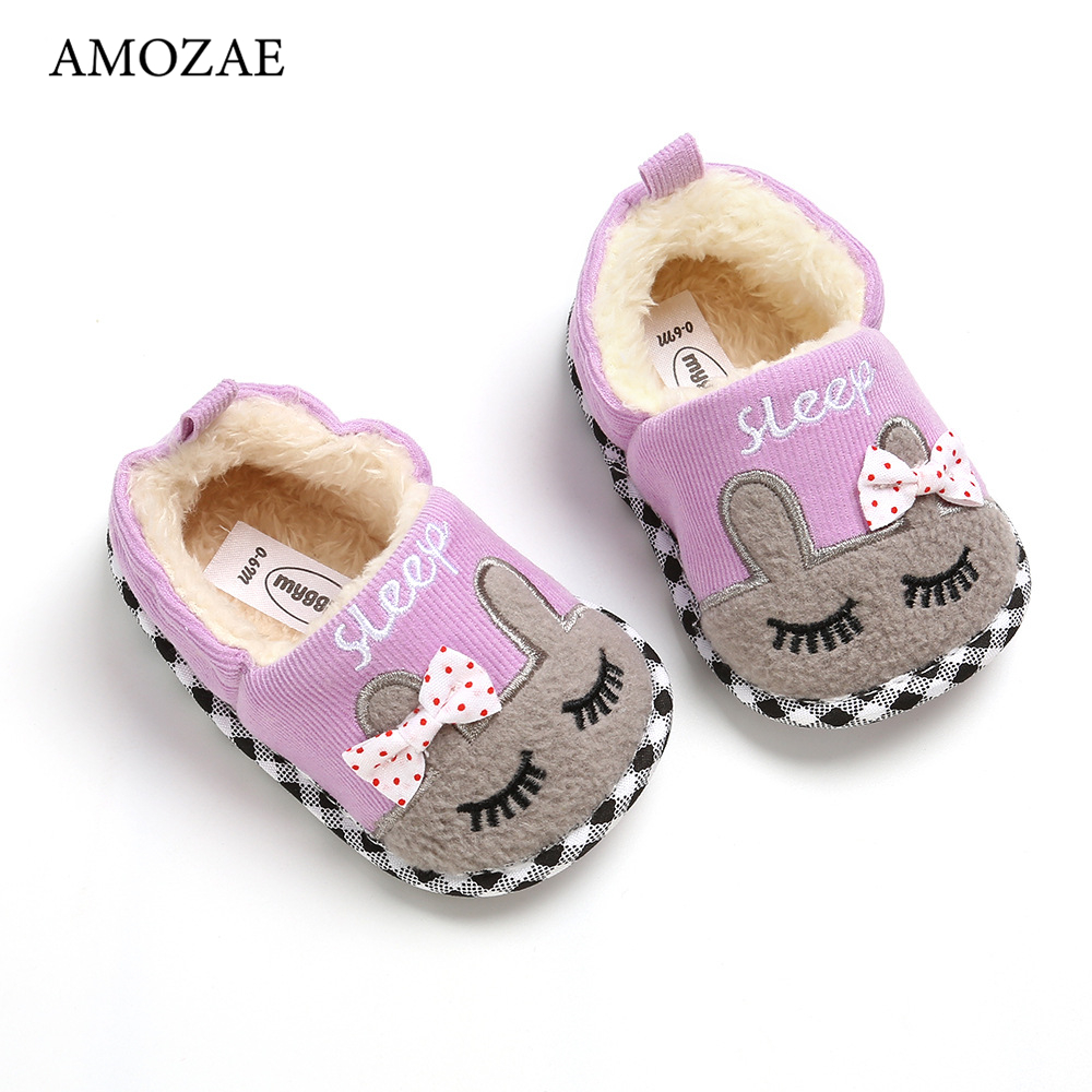 Chaussures d'hiver pour bébé de 0 à 1 ans, en coton, tricotées, imprimées d'animaux, chaudes, à semelles souples, pour -né