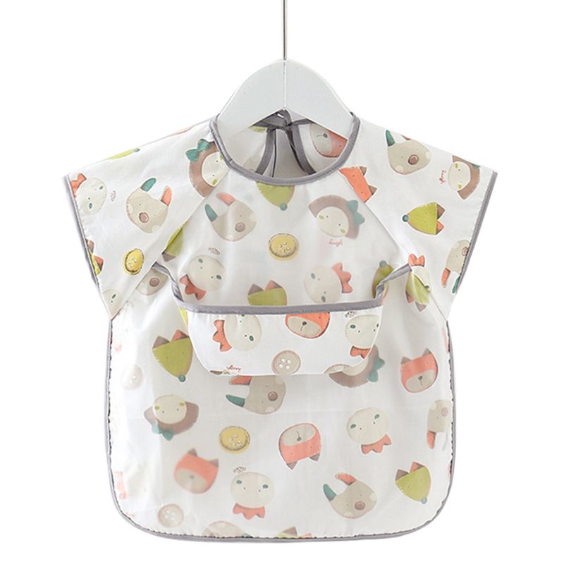 Waterproof Baby Bibs Adjustable Neckline Short Sleeve Apron Kids Feeding Smock: 4
