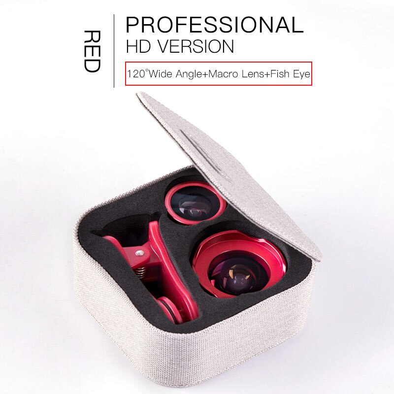 Baseus Mobile Phone Lens Wide Angle Fish eye Fisheye 15X Macro Camera Lens For iPhone Xs Max Xr X Samsung S10 S9 Huawei P30 Pro: Professional Red