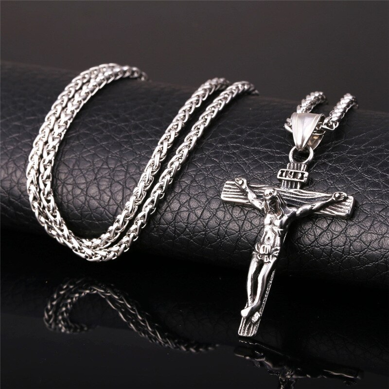 Religious Jesus Cross Necklace for Men Gold color Cross Pendent with Chain Necklace Jewelry for Men