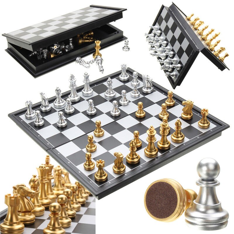 Jeu d'échecs argent or pièces pliant magnétique pliable conseil contemporain ensemble Fun famille jeux de société noël
