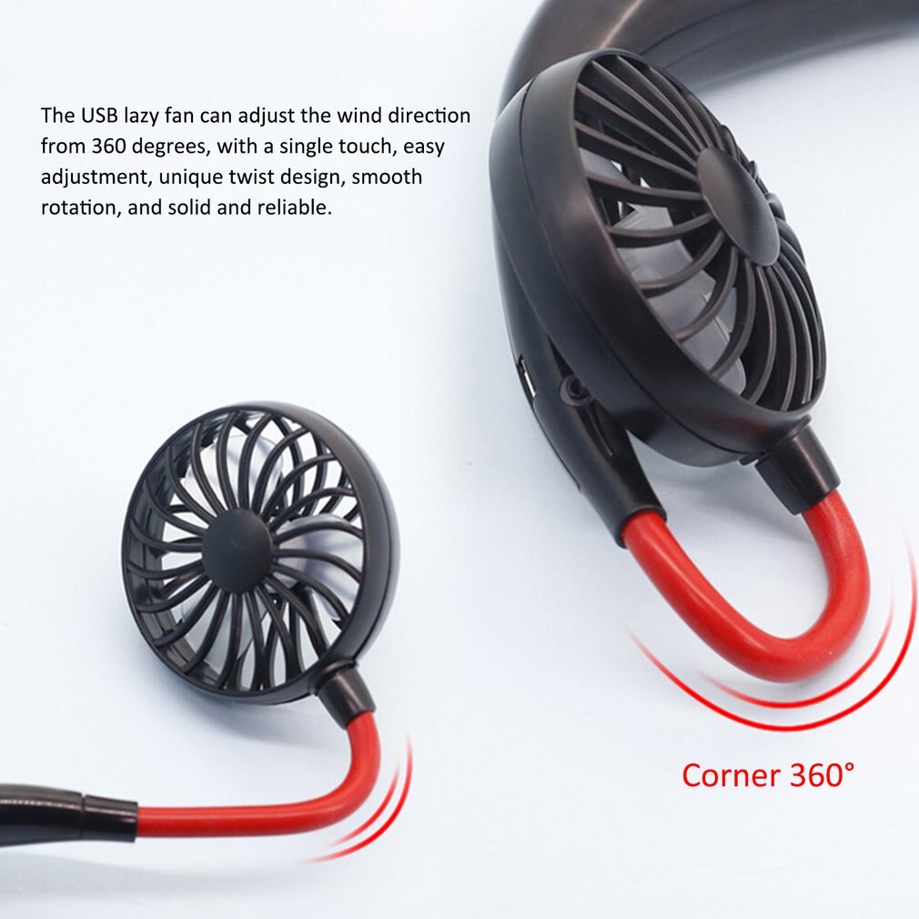 Kleine Nacken Band Tragbare Mini Luft Fan Mit Dual Fan USB aufladbare Kühler Fan Faul Fan