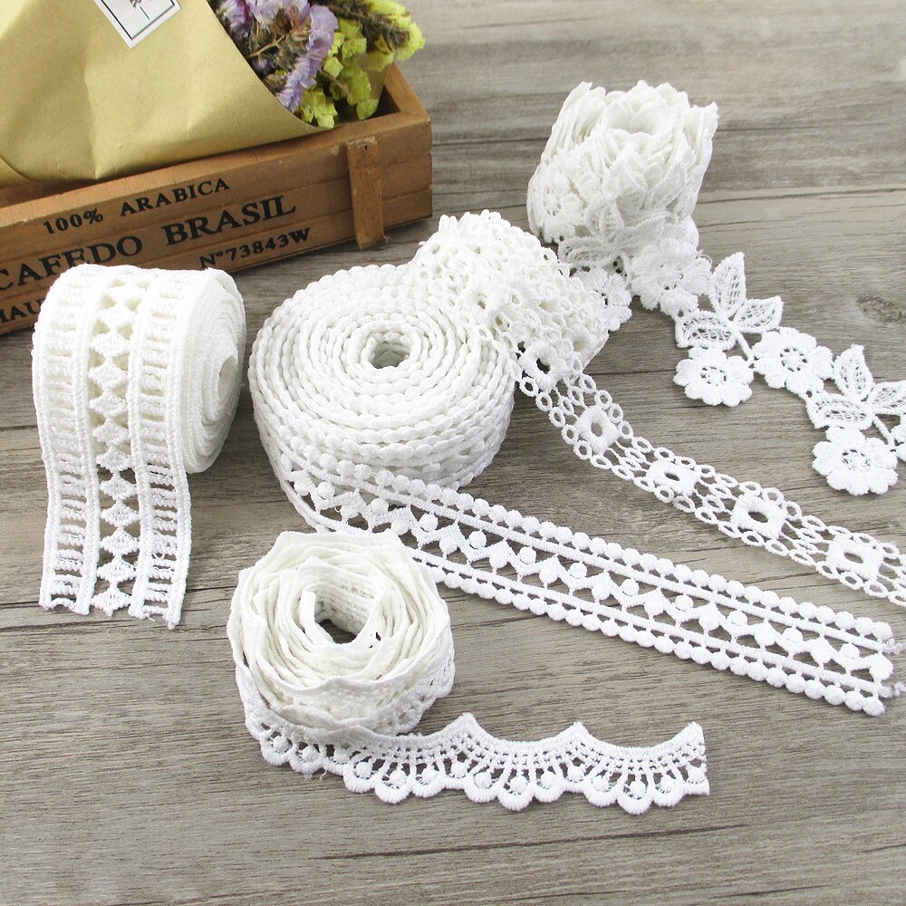 1 Yard Fiber Flower Lace Trim Pearl Embroidery Sewing Fabric Ribbon DIY Garment Accessories for Wrapping,1Yc2452
