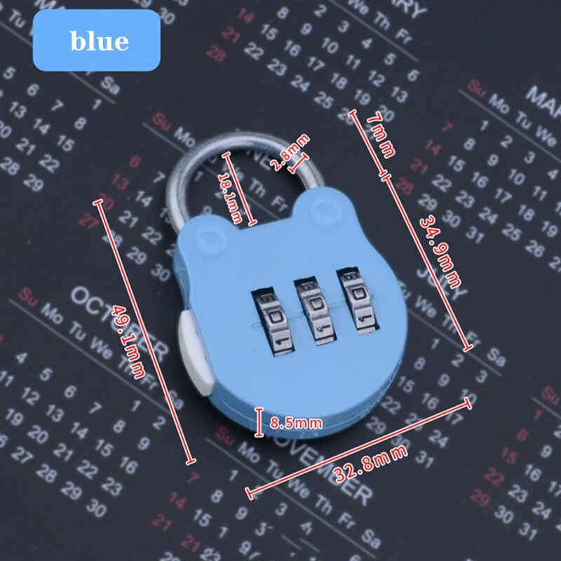 KK&amp;FING Cartoon Password Locks Small Padlock Mechanical Anti-theft Lock For Luggage Compartment Notebook Diary Bag Mini Lock: Blue