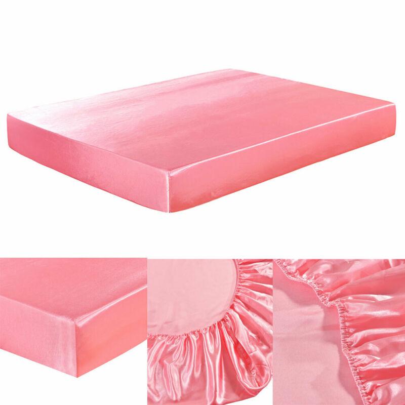 Satin silke seng monteret ark elastiske lagner polyester og bomuld enkelt tvilling fuld dronning konge