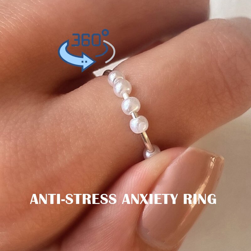Anillo giratorio de perlas de imitación para chica y mujer, anillo antiestrés, giratoria libre, para ansiedad