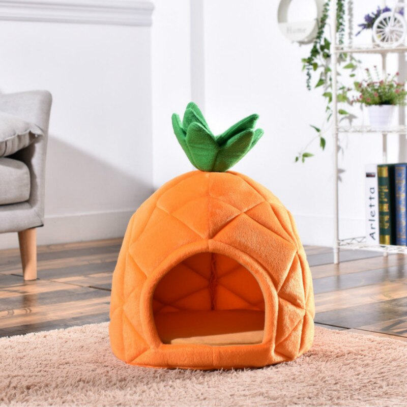 Leuke Huisdier Bed Huis Winter Warm Mat Kennel Ananas Vormige Zachte Spons Puppy Machine Wasbare Doek Voor Kleine Medium Kat hond