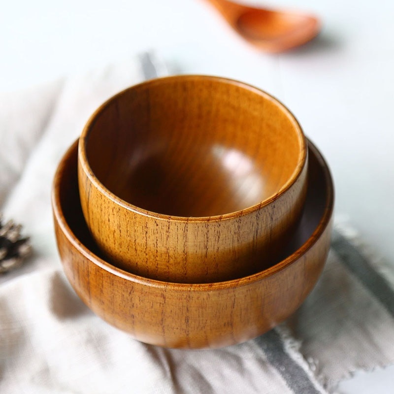 Bol en bois naturel de Style japonais, ustensile de table pour salade de fruits, nouilles, riz, soupe, ustensiles de cuisine, 7 tailles