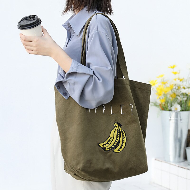 Grote canvas handtas, eenvoudige katoenen tas met grote capaciteit voor vrouwen, herbruikbare boodschappentas, shopper, hobo: Legergroen