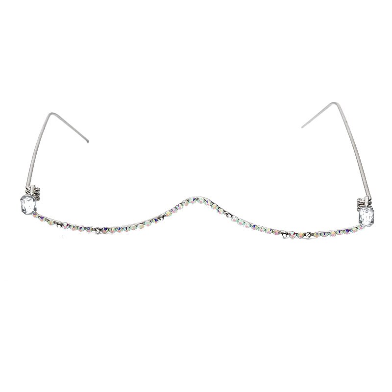 Diamond Eyeglasses Frame For Women Luxury Crystal Half Frame Glasses Colorful Chain Red Green Pink Rhinestone Glasses: 3