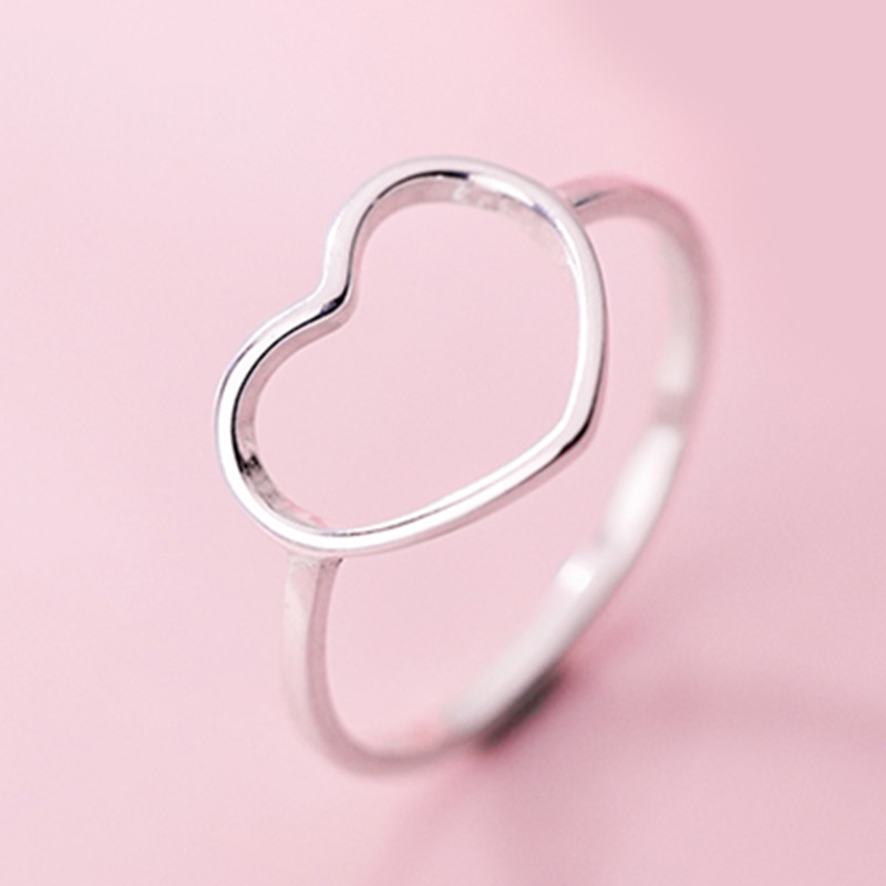 Anillo de boda de corazón de plata de ley 925 hueco para mujer y niña, sortija clásica, joya para