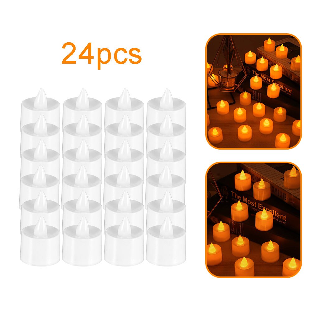 24 st led ljus vitt ljus dekorationsljus ljus runt vitt skal gult ljus blinkande heminredningslampa nattlampa: Gul