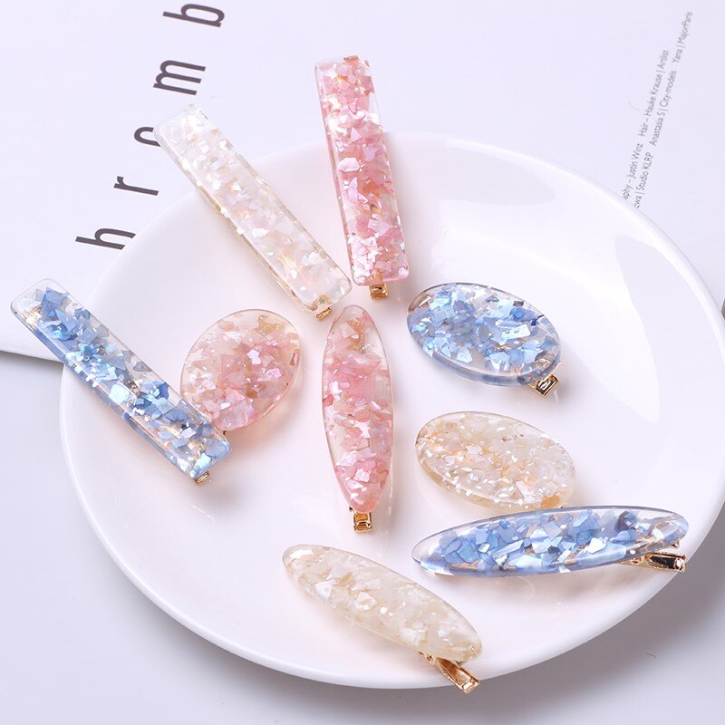 Woman's Crystal Hair Rectangular Hairpin Acrylic Pin Metal Alloy Hairband Moon Circle Hairpin Girl Holder Accessories
