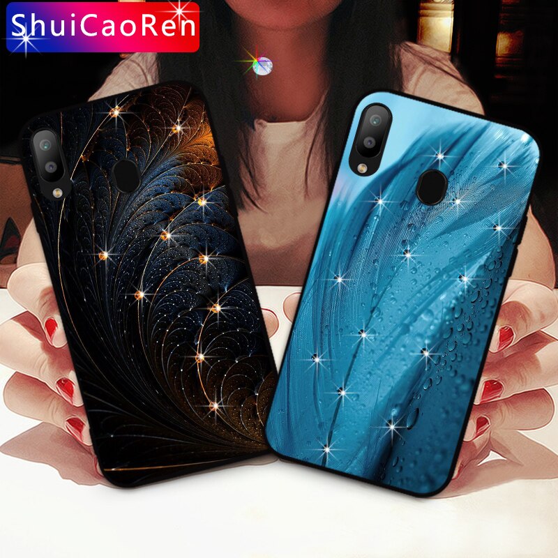 Luxus Silikon Fällen Für Samsung Galaxy M10 M20 M30 Glitter Diamant Shell Zurück Abdeckung Für Samsung M 10 20 30 strass Fall