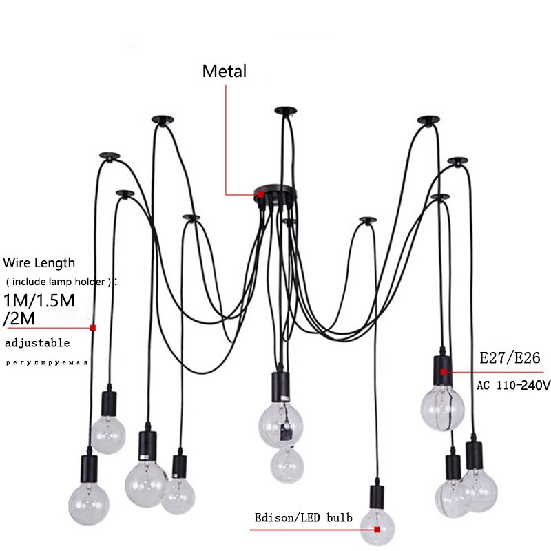 Lampen spin kroonluchter, DIY plafondlamp hanglamp lamp hoofd houder Retro Industry Plafondlamp Eetkamer voor Slaapkamer Woonkamer Eetkamer Hotel