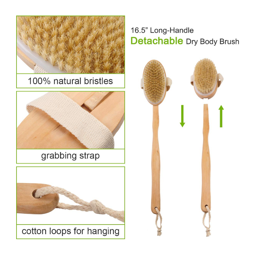 TREESMILE Wooden Bath brush Long Handle Wooden Back Massage Bath Brush Body Clean Brush Natural Bristle Body Dry Brush D30