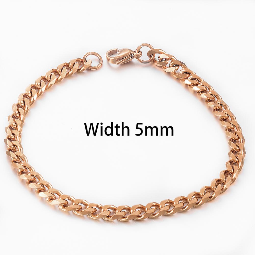 Stainless Steel Rose Gold Cuban Bracelet Men And Women Jewelry