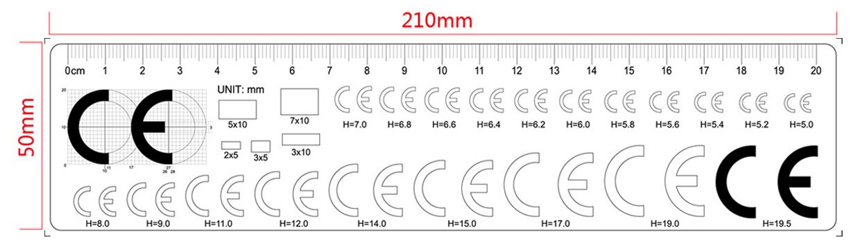 65x100mm Standard Point Gauge Film Ruler Line Width Diameter Area Comparison Card Micrometer for Defect Detection: 7