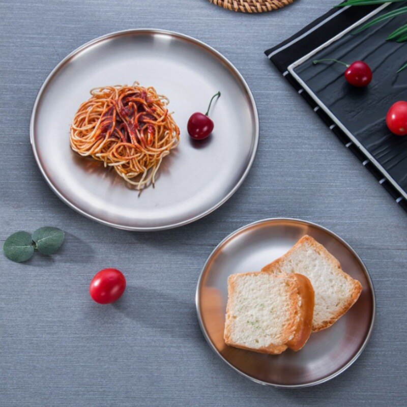 Metal Storage Tray Round Stainless Steel Tray Snack Fruit Cosmetics Jewelry Storage Organizer European Style Dinner Plates