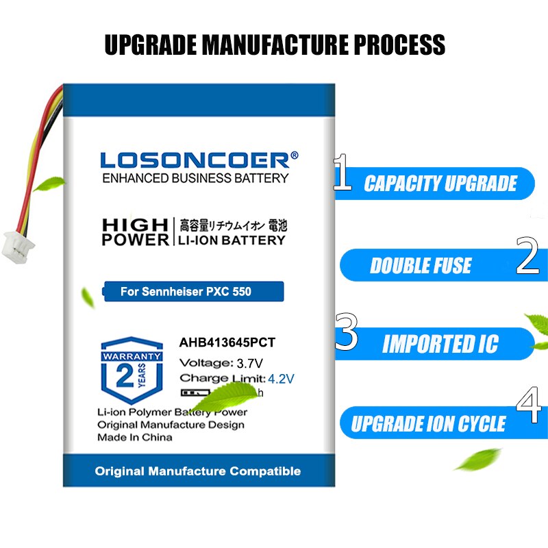 LOSONCOER Top Brand 100% 1000mAh AHB413645PCT Battery Wireless Bluetooth Headset for Sennheiser PXC 550 Battery AHB413645PCT