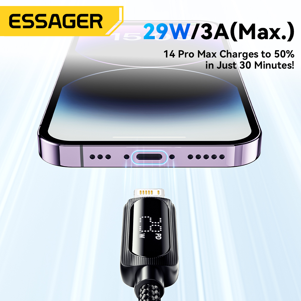 Essager Digital Display Cable USB Type C Cable for iPhone14 13 12 11 Pro Max PD 29W Fast Charging Wire for iPhone Charger Cable