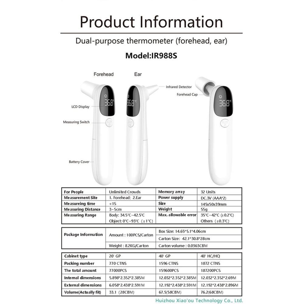 IR988S Non-contact Infrared Thermometer Handheld Infrared Thermometer High Precision Measures Body Temperature