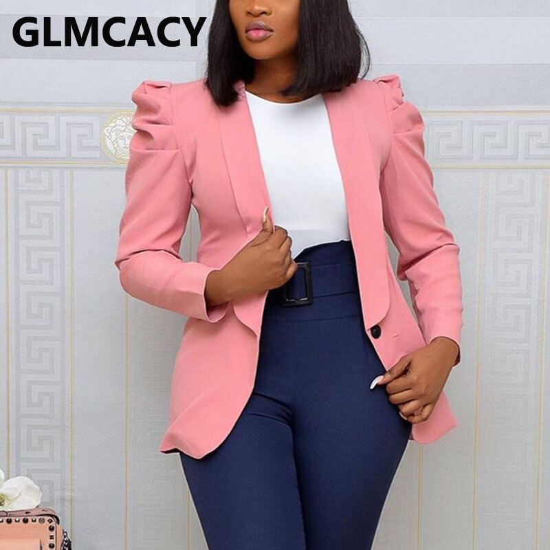 Kvinder oversize enkeltradet langærmet top blazer kontor dame arbejdstøj: Lyserød / S