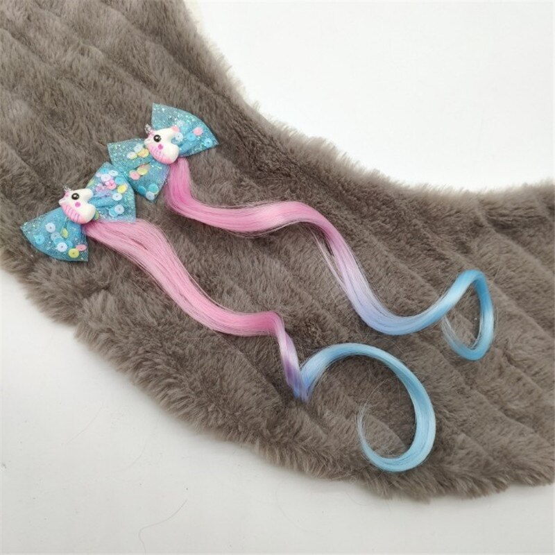2 stuks kinderpruik haarspeldjes eenhoorn pailletten garen strik meisjes vlechten haarelastiek gedraaid schattige kinder haarspelden accessoires: Hemelsblauw