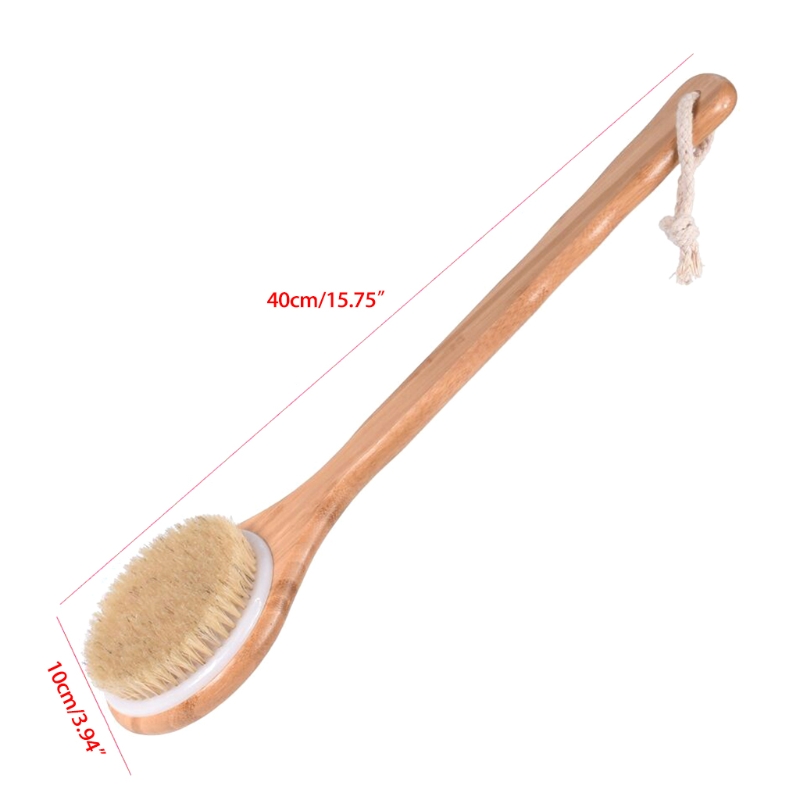 Douche Massage Borstel Met Natuurlijke Haren Lange Houten Handvat Bath Body Brush Voor Nat Of Droog Borstelen Exfoliërende Huid