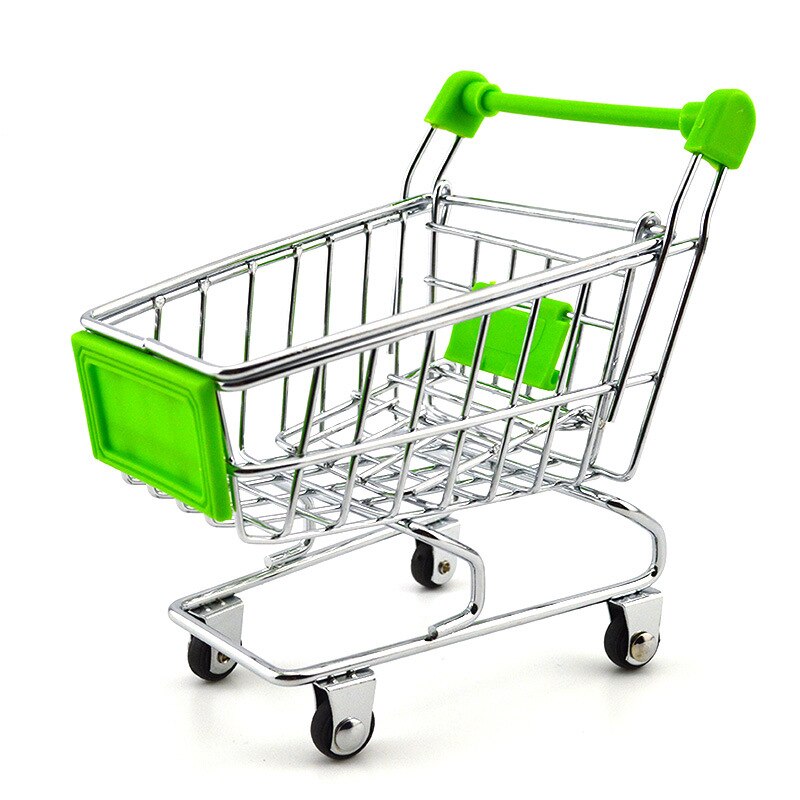 Mini Shopping Cart Supermarket Handcart Mode Storage Toy desktop can: Green