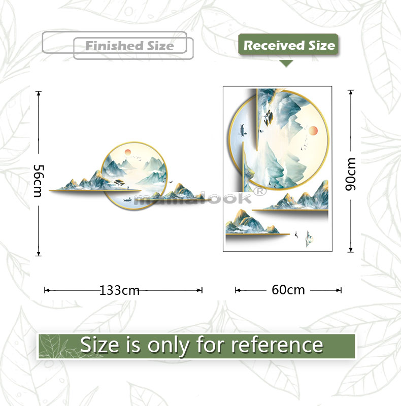 Chinese style wall art wall Stickers Decorative Painting Wallpaper Living Room Background Mountain Landscape Scenery Decals: Default Title