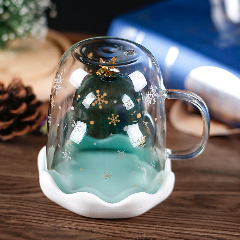 Star wish double glass cute drinking glass Christmas tree cup star wish cup birthday milk cup.