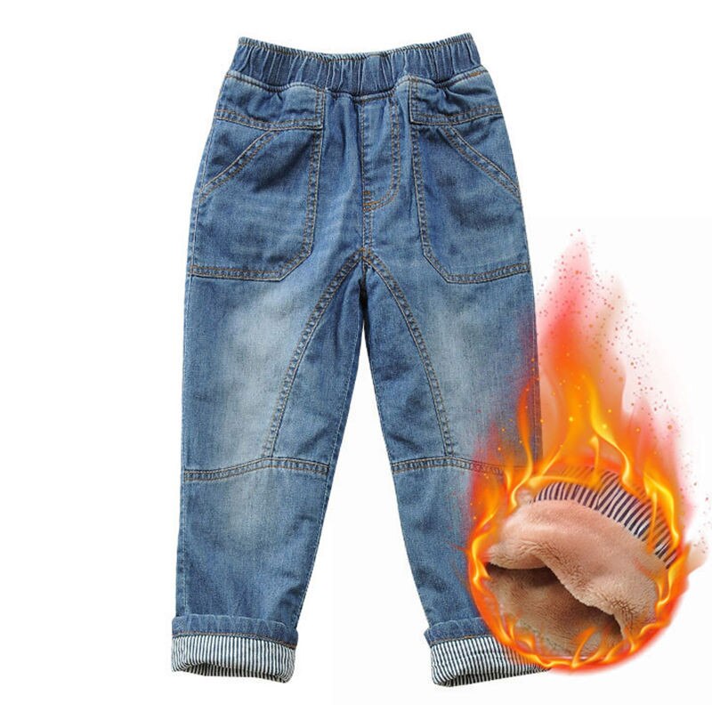 Barn vinterjeans byxor plus sammet barn tjocka varma byxor byxor för tonårspojkar 3-14 år clj 501
