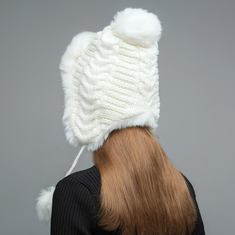 Gours – chapeaux en fausse fourrure russe pour femme, couvre-chef épais et , en tricot, à la , hiver, GLH030: White