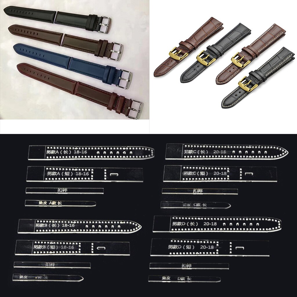 4 Set Leather Craft Acrylic Watch Strap Band Stencil Template 18-16/20-18mm