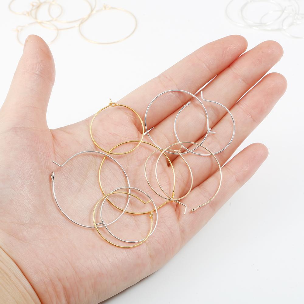 50 Uds. Pendientes de aro 20 25 30 35mm plata KC rodio dorado pendientes de círculo de hierro para DIY accesorios de fabricación de joyas