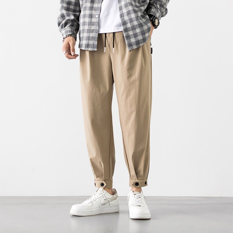 Harajuku sommer mænd bukser afslappet herre business bukser tynd løs elastik talje japansk stil blyant bukser bukser mænd: Xl / Khaki