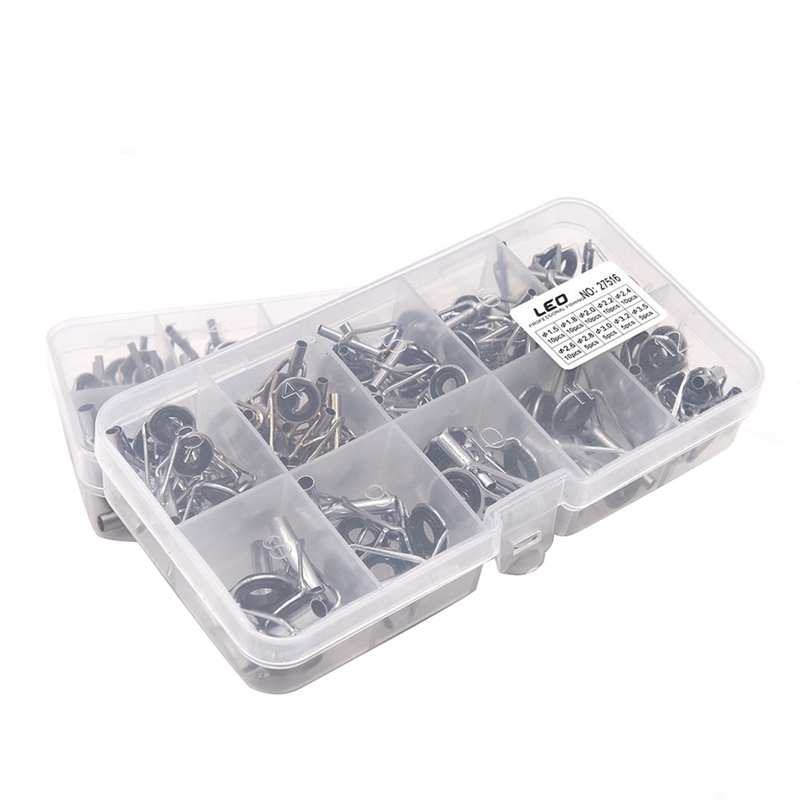 80 pièces bricolage anneaux pour les yeux canne à pêche Guide pointe ensemble Kit de réparation pour cannes à pêche cadres en acier inoxydable avec boîte de pêche