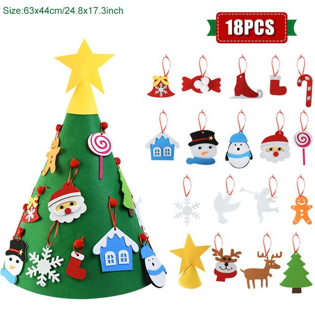 DIY Kids Felt Christmas Tree Christmas Decoration for Home Navidad Year Christmas Ornaments Santa Claus Xmas Tree: 18 PCS