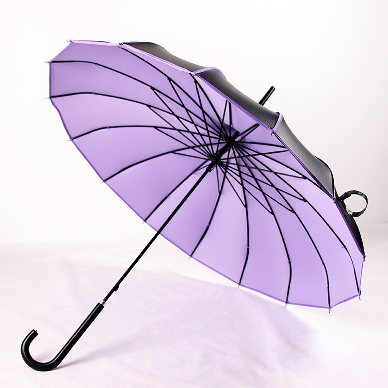 Parapluie pagode à manche Long | Femmes, revêtement noir, Anti-UV, protection solaire, coupe-vent, double usage, parapluies princesse ensoleillés et de pluie: Purple