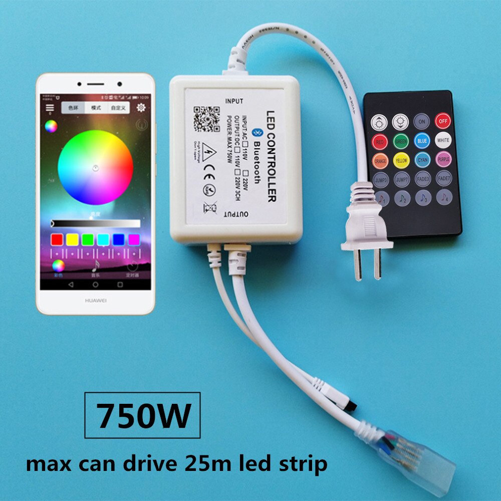 Regulador de intensidad con Bluetooth para música, 750W, 1500W, 110V, EE. UU., 220V, UE, AU, Reino Unido, 5050 V, tira de luces LED de neón, controlador con aplicación para IOS y Android