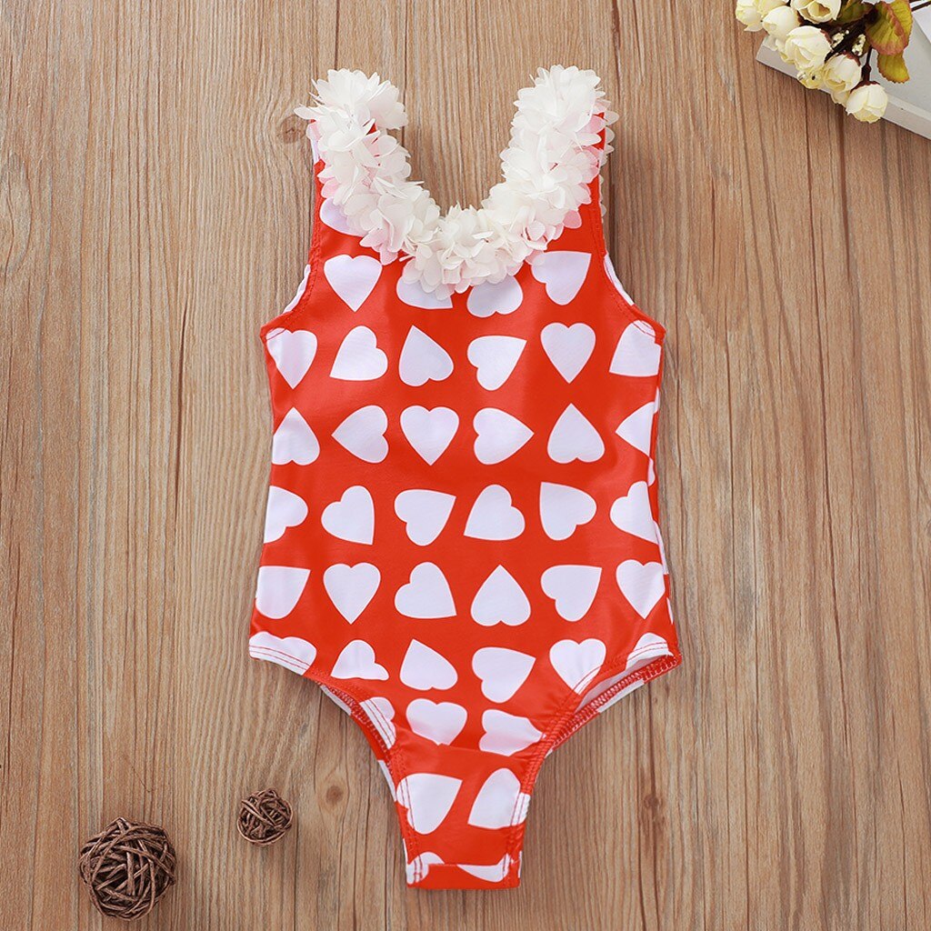 Baby Kids Girls Summer Heart-Shaped Printed Bikini One Piece Swimwear Swimsuit Bikini One-Piece Bodysuit Swimwears for Girl