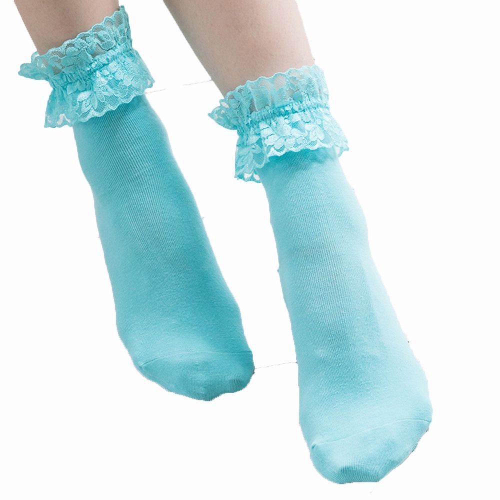 6Color Pink Vintage Lace Ruffle Frilly Ankle Socks Ladies Princess Girl Sweet Cotton Women Student Lolita Boat Socks: lake blue