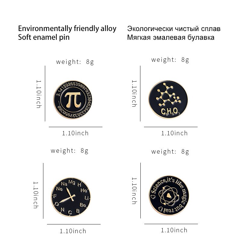 Wissenschaft Und Chemie Uhr Mathematische Formel Emaille Stifte Abzeichen Periodensystem Der Elemente Broschen Revers Tasche Schmuck