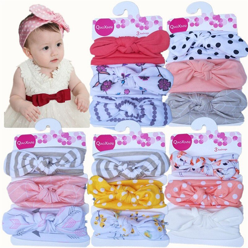 3Pcs Kids Floral Headband Girls Baby Elastic Bowknot Accessories Hairband Set baby headband A20