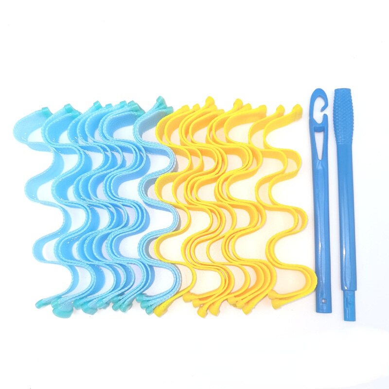 Bigoudis magiques sans chaleur pour cheveux, 30CM, 24 pièces: blue and yellow