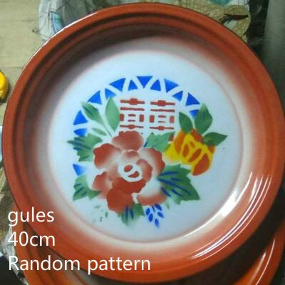 Disco de esmalte nostálgico antiguo, plato de té esmaltado, plato de fruta esmaltado, estilo chino.: Red-40cm