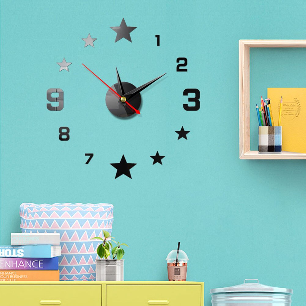 Acrylic wall Clock Home Decorative Wall Clock DIY Strip Rectangular Mirror Wall Sticker: Black