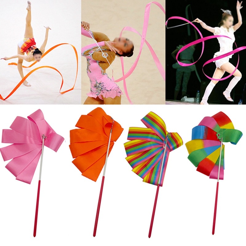 2m/4m rubans de gymnastique colorés, ruban de danse, art rythmique, gymnastique, ballet, banderole, tige tournante, bâton pour l'entraînement en salle de sport