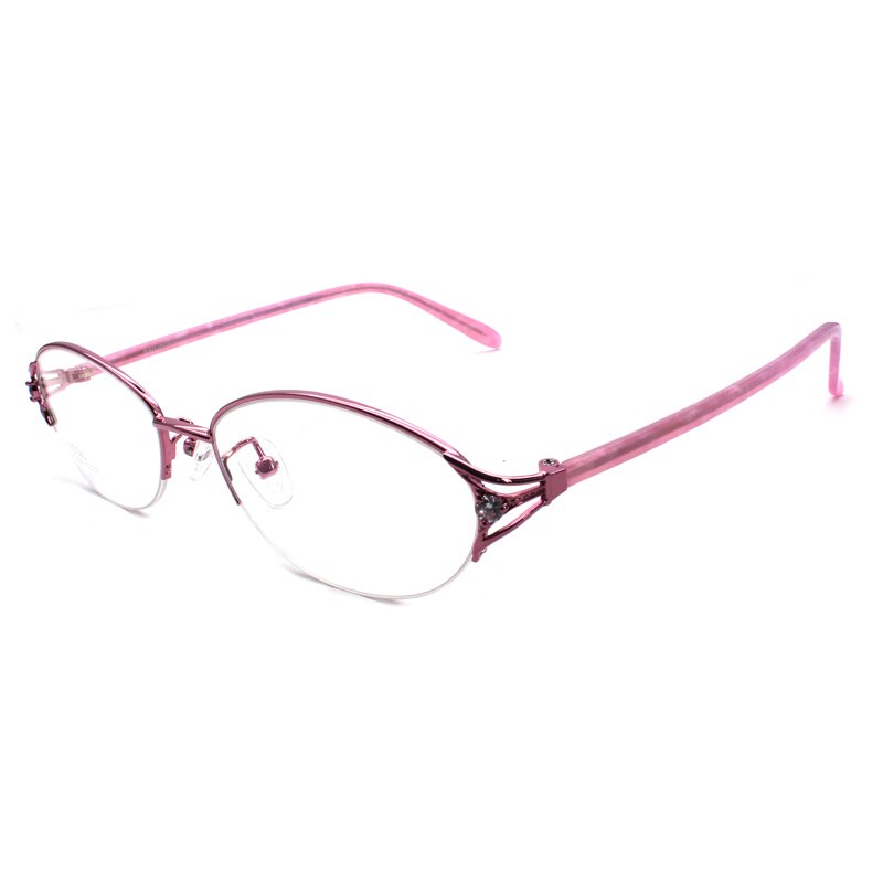 Alloy Frame Eyeglasses Oval Shape Brand Prescription Spectacles Women Eyewear Half Rim: Pink